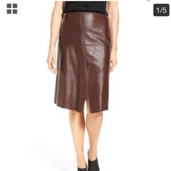 Mock Wrap Real Leather Skirt - Picture 2 of 13